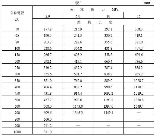 平板闸阀的结构长度